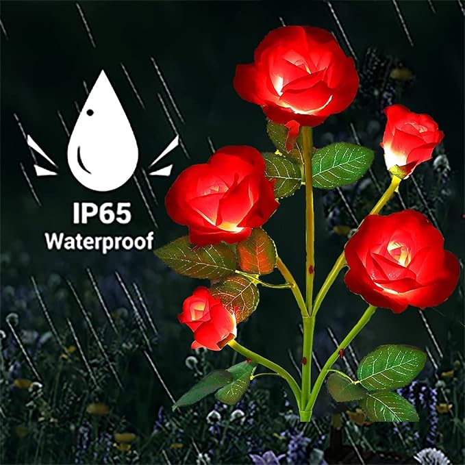 ANGMLN 2 Pack Solar Garden Lights, Solar Flower Lights Outdoor Waterproof with 10 Head Red Rose 7-Color Changing Landscape Light for Pathway Garden Patio Yard Valentine's Day Christmas Decoration-VerdiqueGarden