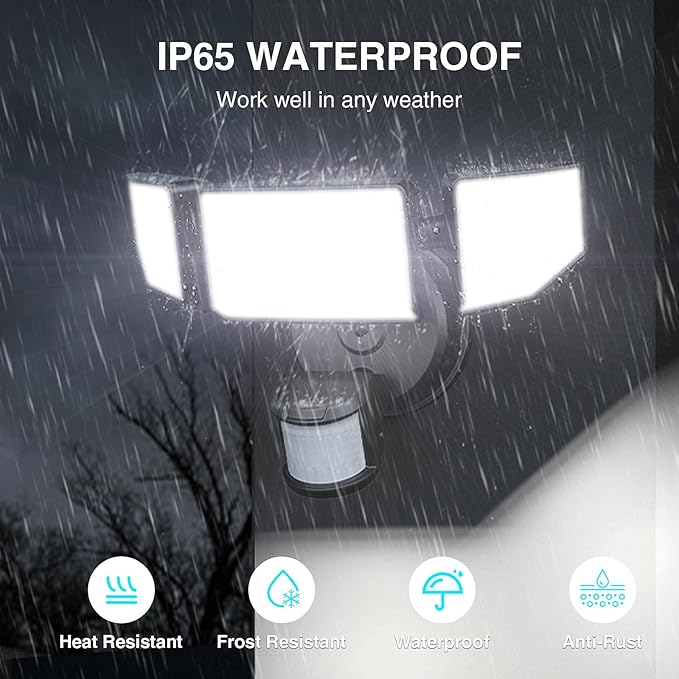 85W LED Security Lights Motion Sensor Light Outdoor, 8500LM Dusk to Dawn, IP65 Waterproof, 6500K, 3 Head Motion Detected Flood Light, Floodlight for Outside, Garage, Yard, Porch (Black)-VerdiqueGarden