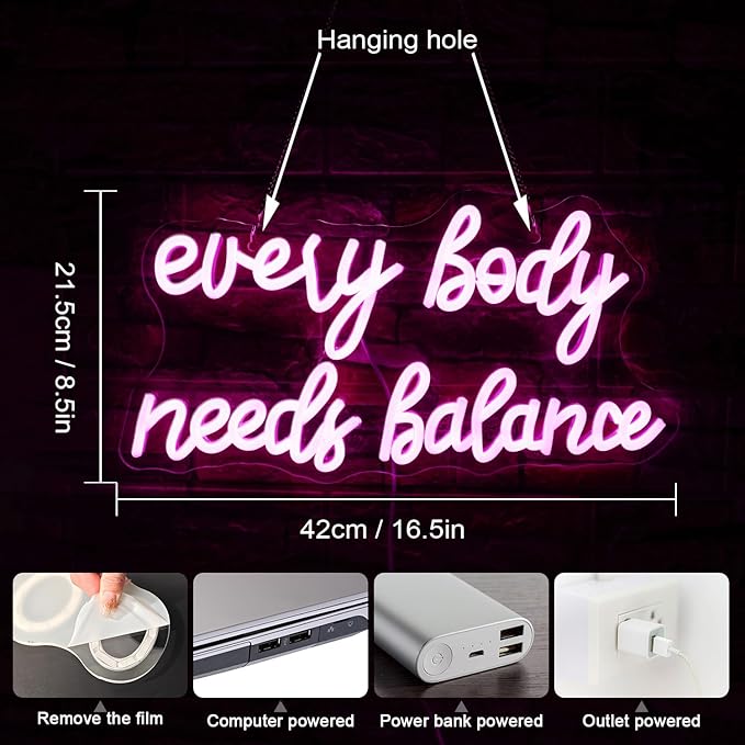 WLHOPE Every Body Needs Balance Neon Sign, Dimmable LED Neon Signs For Wall Decor,Connectivity Via USB Personalized Neon Signs,Spa Salon Led Light, Massage Neon Light, For Bedroom Living Room Decorate-VerdiqueGarden