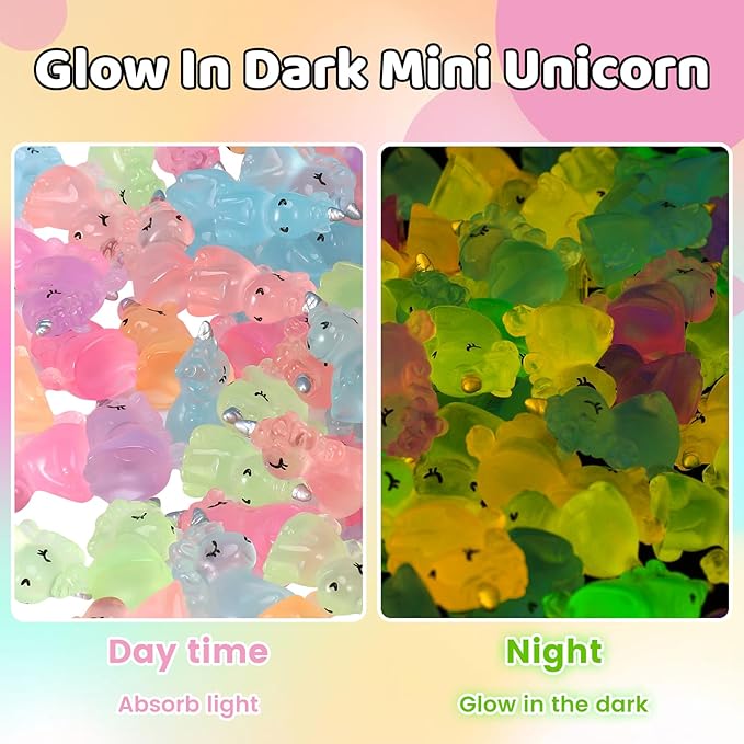 100 PCS Mini Resin Unicorn Luminous Tiny Unicorn Miniature Figurines Glow in The Dark Mini Resin Animals Suitable for DIY Cake Ornaments Crafts Moss Landscape Decoration-VerdiqueGarden