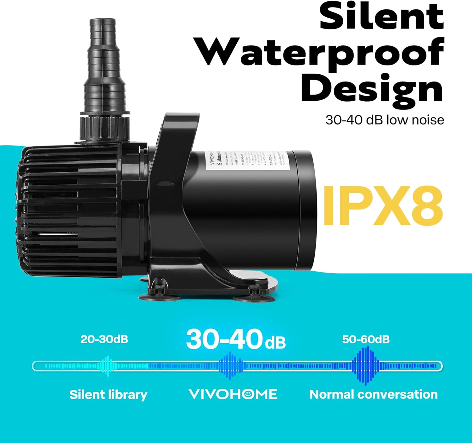 VIVOHOME 100W 1600GPH Submersible Water Pump with 180° Seamless Adjustable Nozzle and Barrier Bag for Koi Pond Waterfall Fountains Fish Tank-VerdiqueGarden