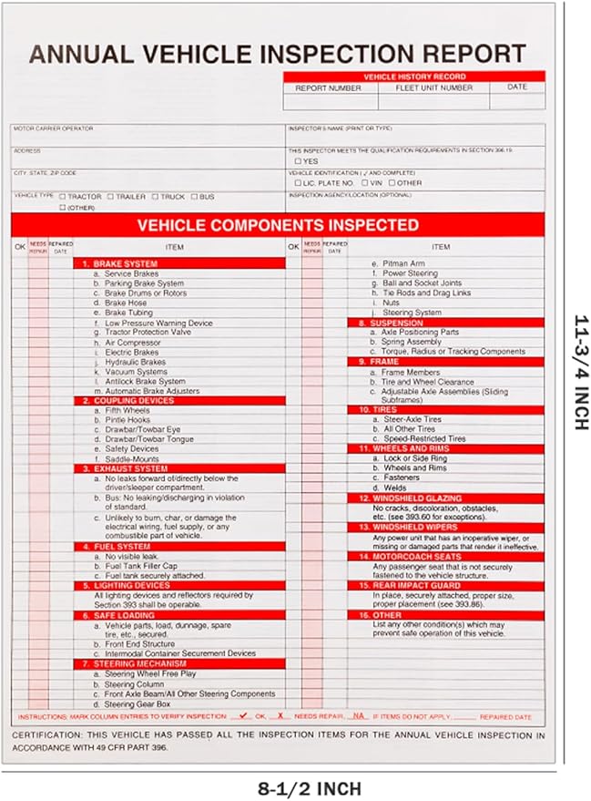 25 Pack 3-Ply Carbonless Annual Vehicle Inspection Report Form with White Interior Inspection Label and Red Exterior Aluminum Inspection Label-VerdiqueGarden