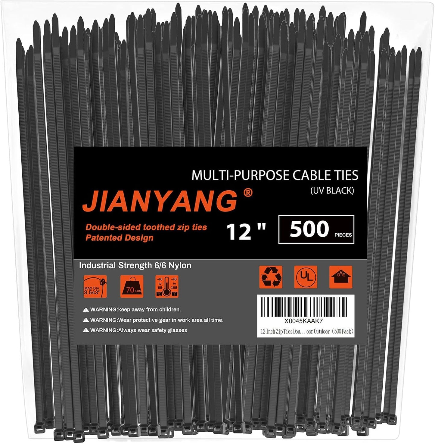 12 Inch Zip Ties Double Sided Toothed,70 LBS Tensile Strength Heavy Duty Cable Wire Ties With Self-Locking Adjustable More Durable Nylon Tie Wraps for Indoor Outdoor（500 Pack）-VerdiqueGarden