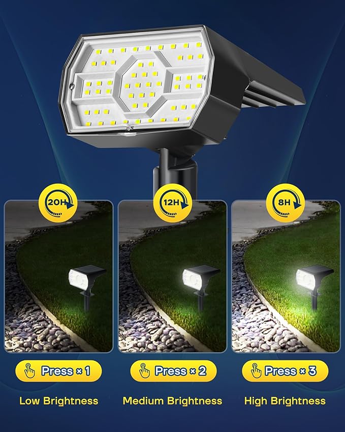 Kaxiida Solar Lights Outdoor Waterproof IP68, 3 Lighting Models Solar Powered Spot Lights Outdoor, 56LED Light Dusk to Dawn for Yard Patio Garden Pathway Landscape Lighting-VerdiqueGarden