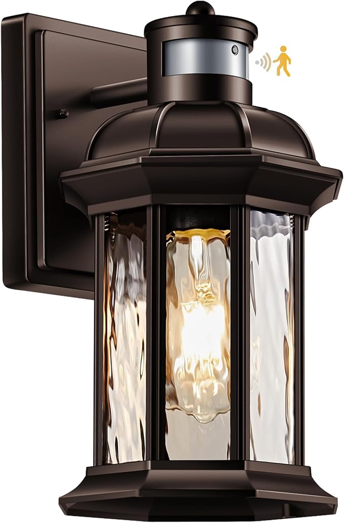 VIANIS Motion Sensor Outdoor Garage Lighting Fixture, Oil Rubbed Bronze Farmhouse Exterior Wall Mount Sconce for House, Waterproof Dusk to Dawn Front Porch ORB Outside Lantern for Patio-VerdiqueGarden