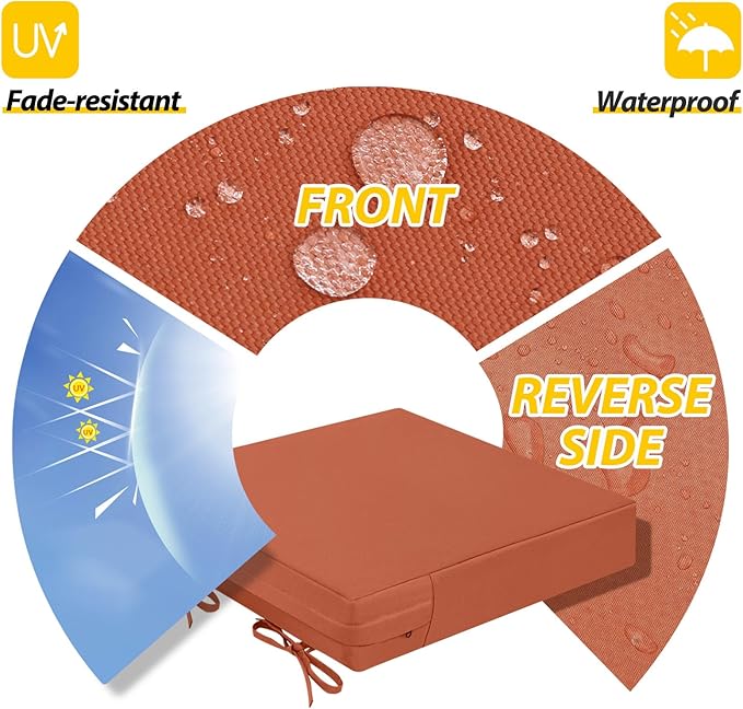 AAAAAcessories Outdoor Seat Cushions for Chairs, Waterproof, Fade-Resistant Patio Furniture Replacement Cushions, 19" x 19" x 3", Set of 2, Rust-VerdiqueGarden