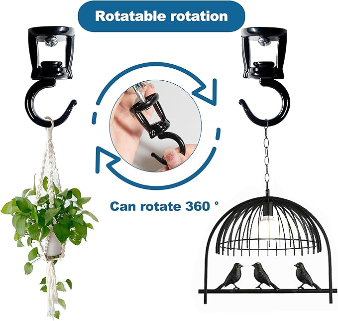 Ceiling Hooks for Hanging Plants (6 PCS Black),Heavy Duty Metal Plant Hooks, Screw in Hooks for Hanging Birdfeeders, Lamps, Planters, Outdoor Decorative Hooks up to 33 lbs-VerdiqueGarden