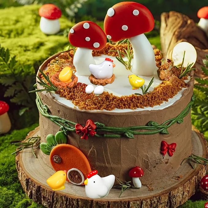 Hiawbon Miniature Retro Wooden Chicken Coop Mini Family Chicken,Hen,Chick,Egg,Chicken Nest Ornament Micro Landscape Fairy Garden Decor-VerdiqueGarden