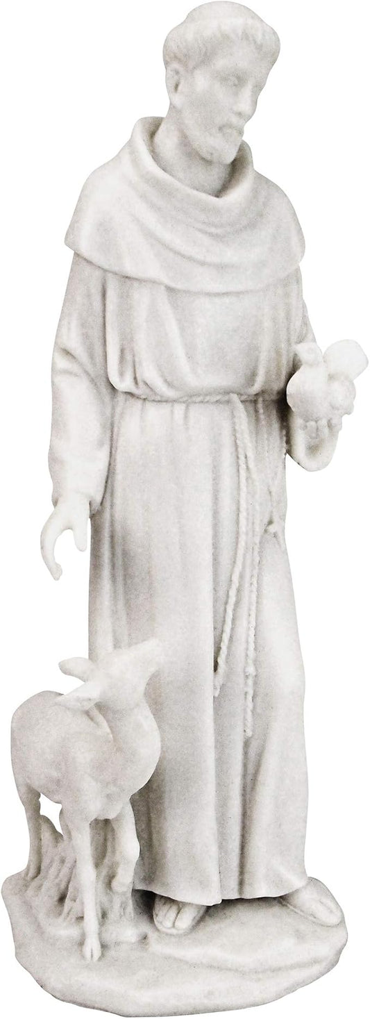 Design Toscano Francis of Assisi, Patron of Animals Religious Statue Figurine, 11 inches tall, Cast Marble Resin, White Finish-VerdiqueGarden