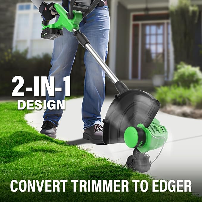 SOYUS Weed Wacker Cordless, 12 Inch String Trimmer Battery Powered with Battery and Charger, Lightweight Edger Trimmer with 8 Pcs Replace Spool Trimmer Lines-VerdiqueGarden