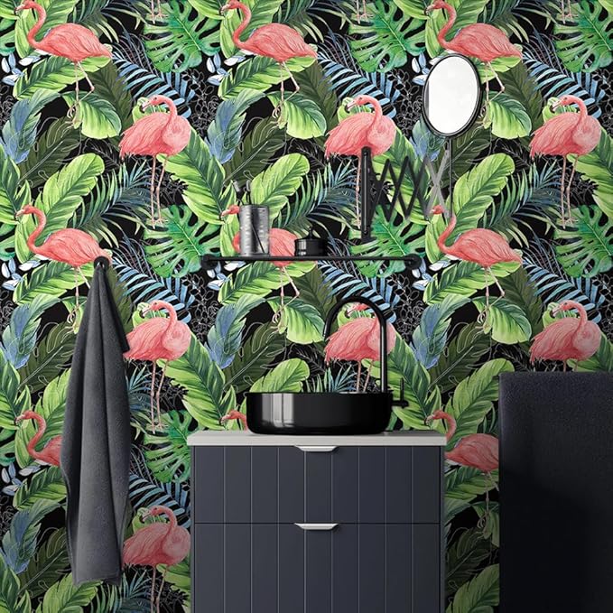 Hawaii Tropical Flamingo Palm Tree Peel and Stick Wallpaper Self Adhesive Removable Easy Peel Off Stick on Wall Paper for Bedroom Cabinet Renter-VerdiqueGarden
