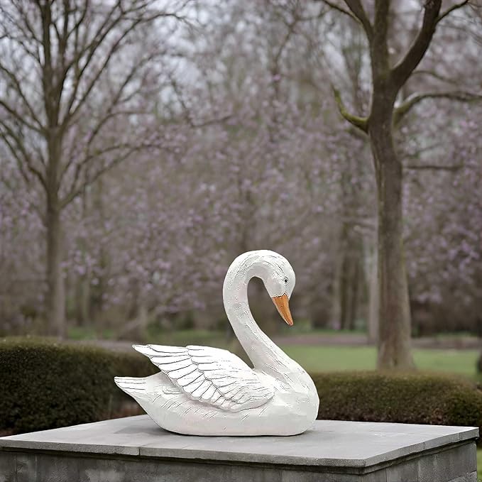 White Swan Figurine - Home Decor Exquisite Sculpture Resin，Artistic White Goose Statue Craft for Elegant Outdoor Garden and Yard Decoration, 7.48 Inches-VerdiqueGarden