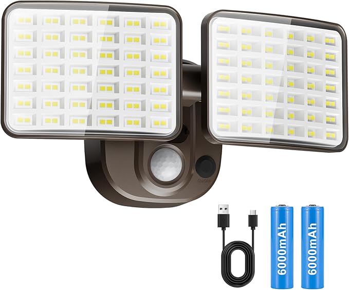 Rechargeable Battery Operated Motion Light 2500LM & 4000LM Motion Sensor Security Light(1-3 Months Endurance) USB Charging LED Flood Light Outdoor (Brown) 1 Pack-VerdiqueGarden