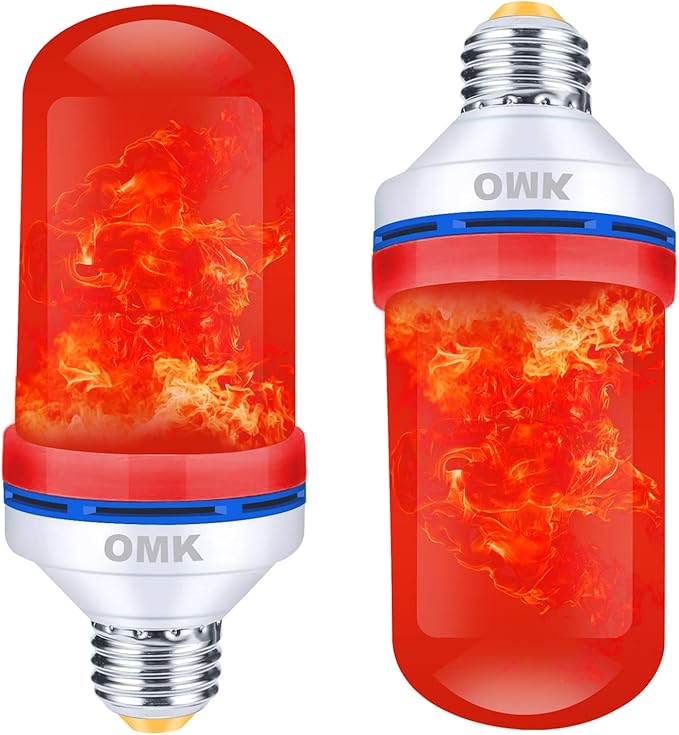 OMK - Christmas Decor LED Flame Effect Light Bulbs - Upgraded 4 Modes Fire Simulated Lamps - Holiday/Christmas Gifts/Party/Indoor/Outdoor Decoration Lights(Red 2)-VerdiqueGarden