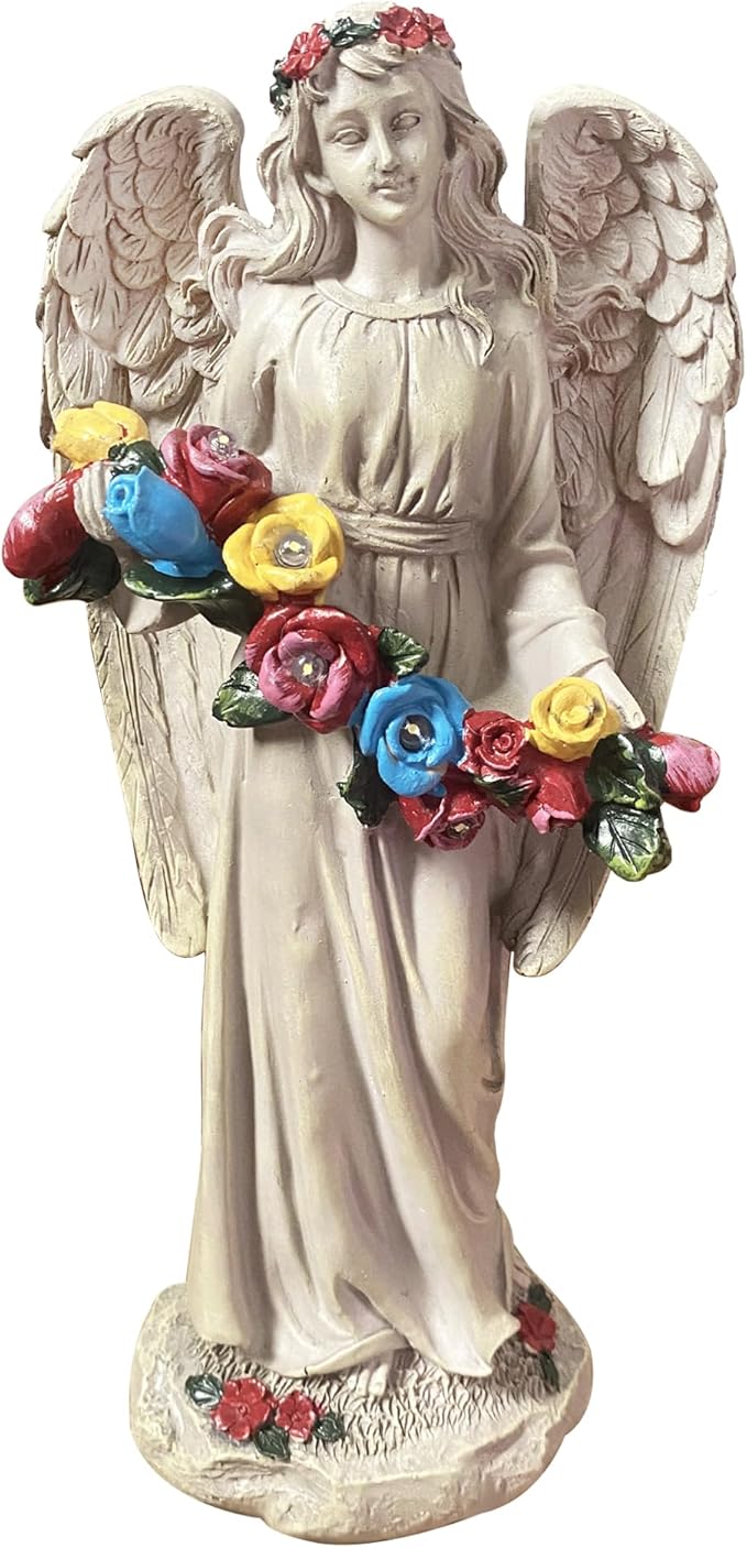 Angel Statues for Garden, Solar Angels for Outside, Angels Sculpture Holding Wreath for Outdoor Patio Lawn Balcony Ornament Gifts for Women/Mom/Grandma-VerdiqueGarden