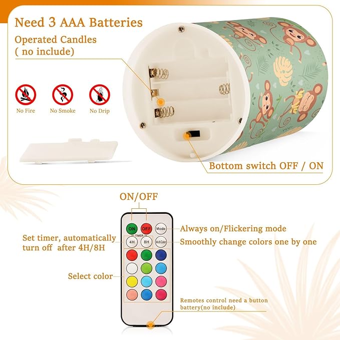 Flickering Flameless Candles, Cute Monkey LED Candles with Remote Timer, Set of 2 Battery Operated Candle for Valentine Wedding Birthday-VerdiqueGarden