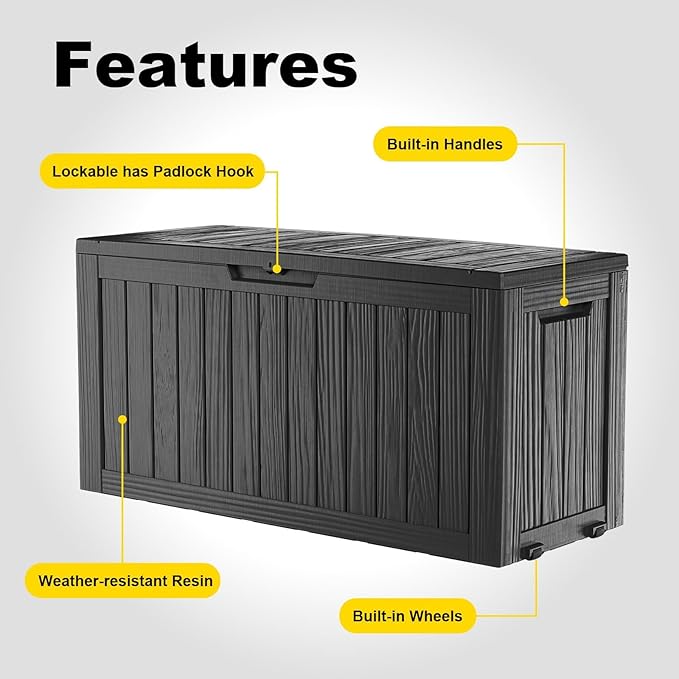 75 Gallon Waterproof Outdoor Storage Box,Resin Deck Box,Lockable Outside Storage Box Container for Patio Furniure,Garden,Pool Tools (75 Gallon,Black)-VerdiqueGarden