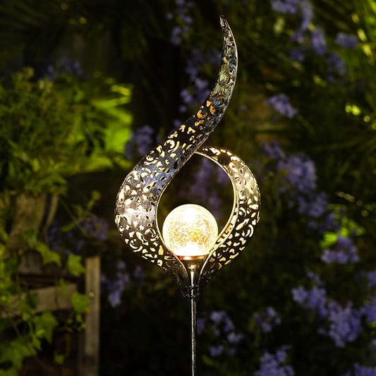 HOMEIMPRO Outdoor Garden Solar Lights Stake，Crackle Glass Globe,Metal Flower Waterproof LED Fairy Lights for Pathway,Lawn,Patio or Courtyard,Gardening Gift (Bronze)-VerdiqueGarden
