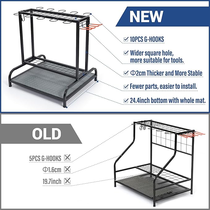 Garden Tool Organizer, Yard Tools Rack Holds 55 Long-Handled Tools/Rakes/Brooms for Garage Organization and Storage, Shed, Outdoor, Lawn, Heavy-Duty Steel, Black, Easy Assembly-VerdiqueGarden