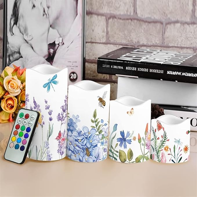 Ystardream Lavender Orchid LED Flameless Candles with Remote and Timer, Battery Operated Flickering for Festival Wedding Home Party Decor 4pcs-VerdiqueGarden