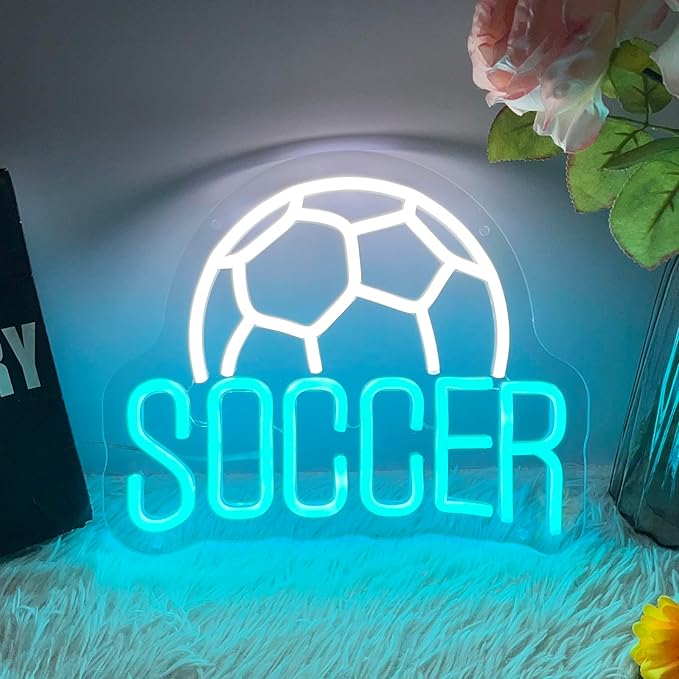 Soccer Neon Sign Dimmable LED Neon Signs for Wall Decor, Football Neon Light Sign for Bedroom Man Cave Gaming Room Party College Club Decor Sports Soccer Players Lover Gifts-VerdiqueGarden