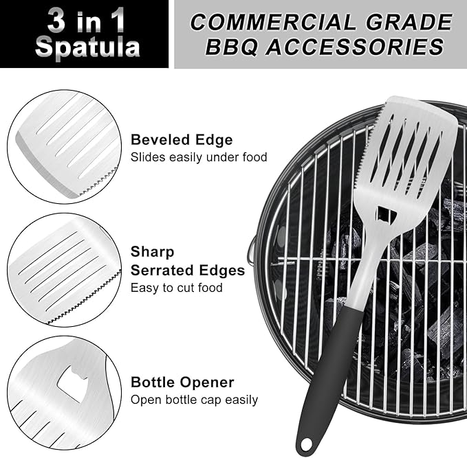 Grill Tools BBQ Accessories Set of 2, 15.8'' Heavy Duty Stainless Steel Grill Utensils with Grill Spatula and Fork, Full Tang Silicone Handle, Outdoor Grilling Tools Barbecue Accessories-VerdiqueGarden