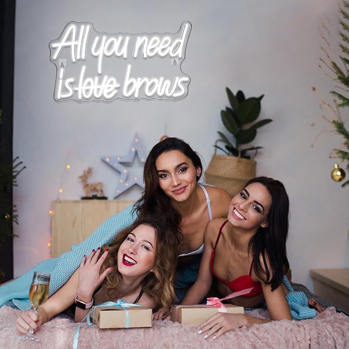 WLHOPE All you need is Brows Neon Sign White Led Neon Signs for Wall Decor, Nails Neon Signs USB Letter Neon Light Signs for Bedroom Girls Room Beauty Shop Nails Room Party Gift, Neon Nail Sign-VerdiqueGarden