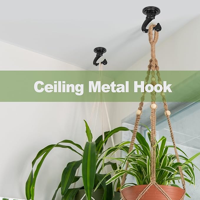 Ceiling Swag Hook Sets - Heavy Duty Hooks with Mounting Hardware for Hanging Plant, Ceiling or Extender Chains - Easy Install with Screws/Brackets (10 pcs - Black)-VerdiqueGarden