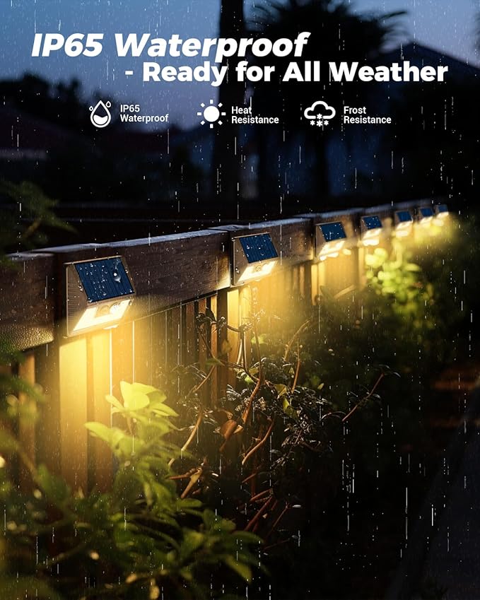 12 Pack Solar Fence Lights Waterproof, Motion Sensor Deck Lights Outdoor, Cold White LED Outside Lamp Wireless for Wall Yard Steps Stairs Garden - Brown-VerdiqueGarden