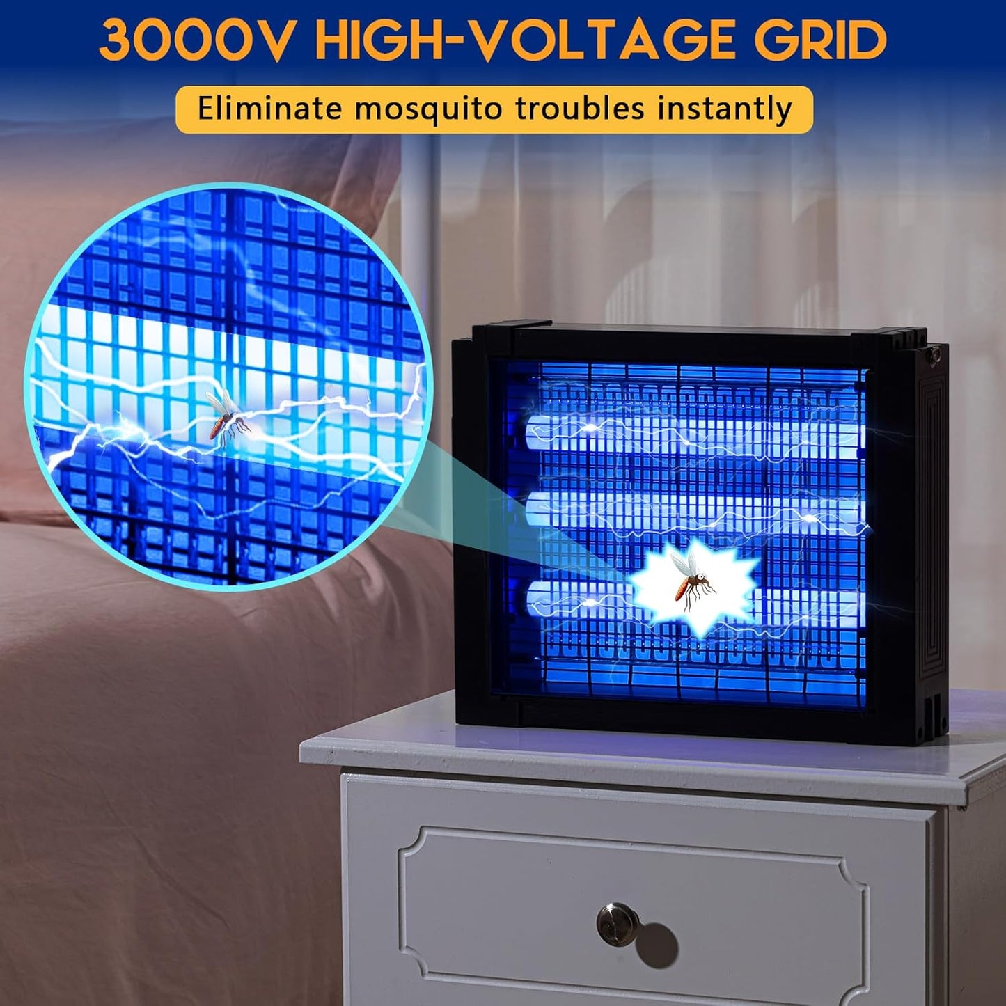 Qualirey 1 Pcs Solar Bug Zapper Outdoor Waterproof Mosquito Zapper with 3000v High Powered Rechargeable Electric Mosquito Killer with Grounding Bracket Fly Insect Trap for Patio Garden-VerdiqueGarden