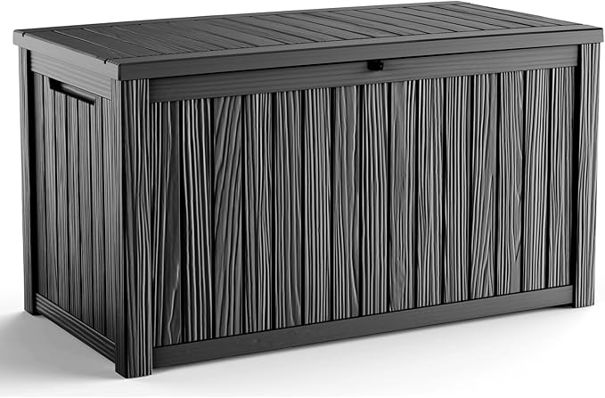 180 Gallon Outdoor Deck Box,Storage Lockable Waterproof Patio Furniture,Garden Tools,Cushions,Pool Accessories Outside Storage Resin Box(Black)-VerdiqueGarden
