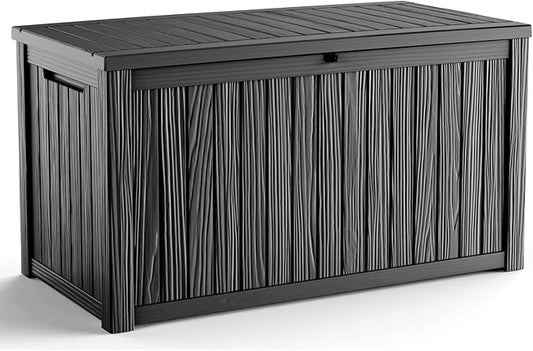 180 Gallon Outdoor Deck Box,Storage Lockable Waterproof Patio Furniture,Garden Tools,Cushions,Pool Accessories Outside Storage Resin Box(Black)-VerdiqueGarden
