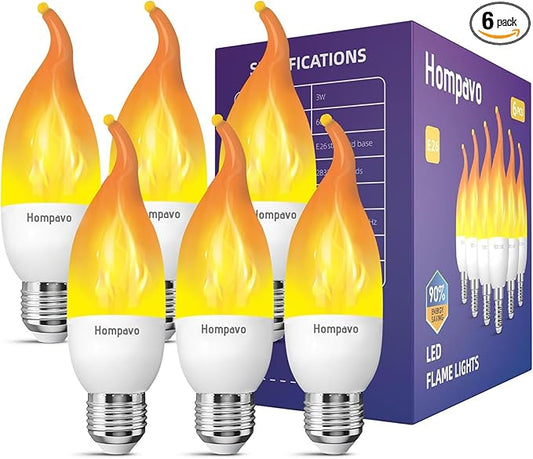 Hompavo Upgraded LED Flame Light Bulbs, 3 Modes Flickering Light Bulbs, E26 Chandelier Base Candle Fire Light Bulb for Halloween Christmas Party Porch Indoor & Outdoor Home Decoration - 6 Pack-VerdiqueGarden