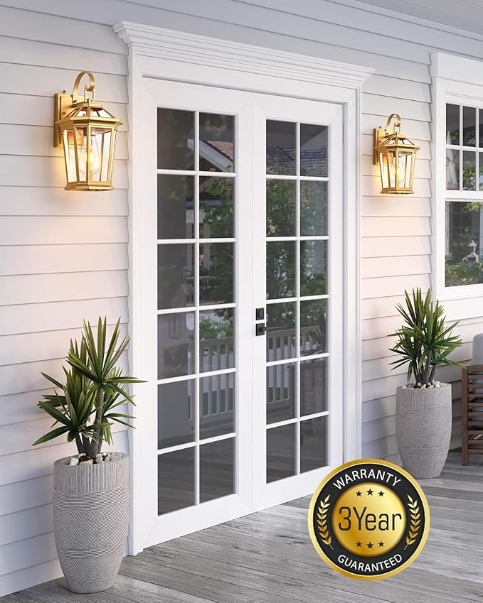 VIANIS Dusk to Dawn Outdoor Wall Lanterns, Modern Golden Exterior Lighting Fixtures Wall Mount Sconces, 100% Aluminum Waterproof Gold Porch Lights, Outside Coach Lantern for House Patio Garage, 2-Pack-VerdiqueGarden
