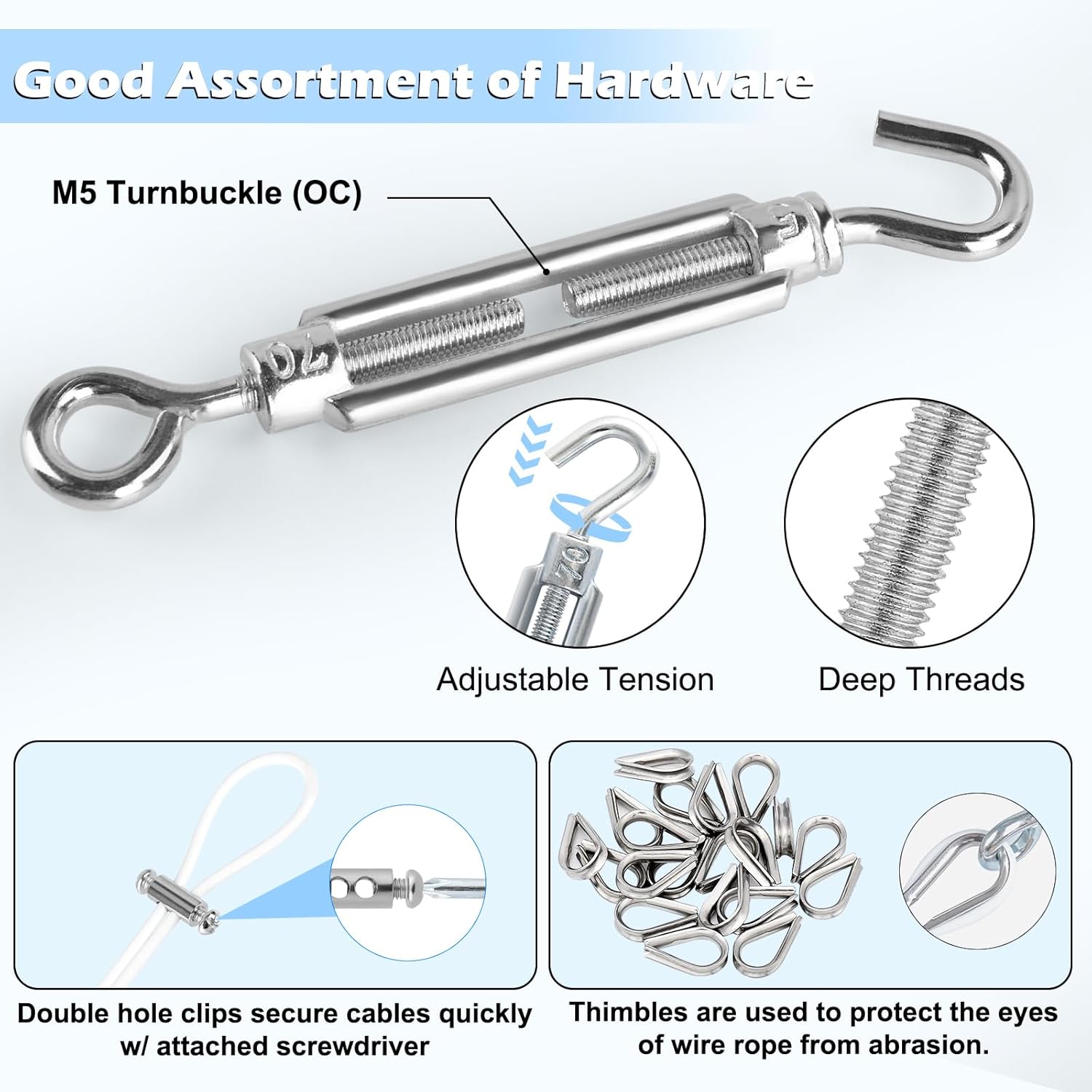 Turnbuckles for Cables Wire, 1/8" X 100Ft White PVC Coated Wire Rope Kit, Multi-use Steel Cable for Grape Vines/Clothes Line Outdoors for T Post/String Light Hanging/Garden Wire-VerdiqueGarden
