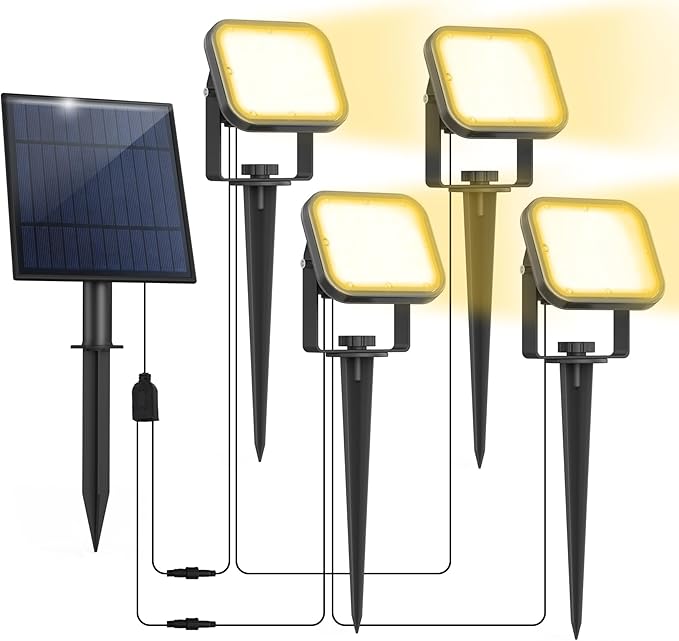 Solar Spot Lights Outdoor, 20 LED IP65 Waterproof Solar Landscape Lights, Dusk-to-Dawn 3000K Warm White Outdoor Light for Yard Garden Driveway Porch Walkway, 4-in-1-VerdiqueGarden