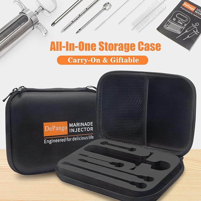 Meat Injector, Stainless Steel Marinade Injector Flavor Syringe Kit with 2-oz Measurement Window for Smoker Food BBQ Grill, Cooking Turkey Chicken Steak Beef Brisket Pork-Chops, 3 Meat Needles-VerdiqueGarden