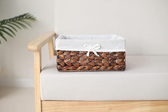 Rectangular Woven Seagrass Storage Bins with Handle,Kingwillow. (water hyacinth, Small)-VerdiqueGarden