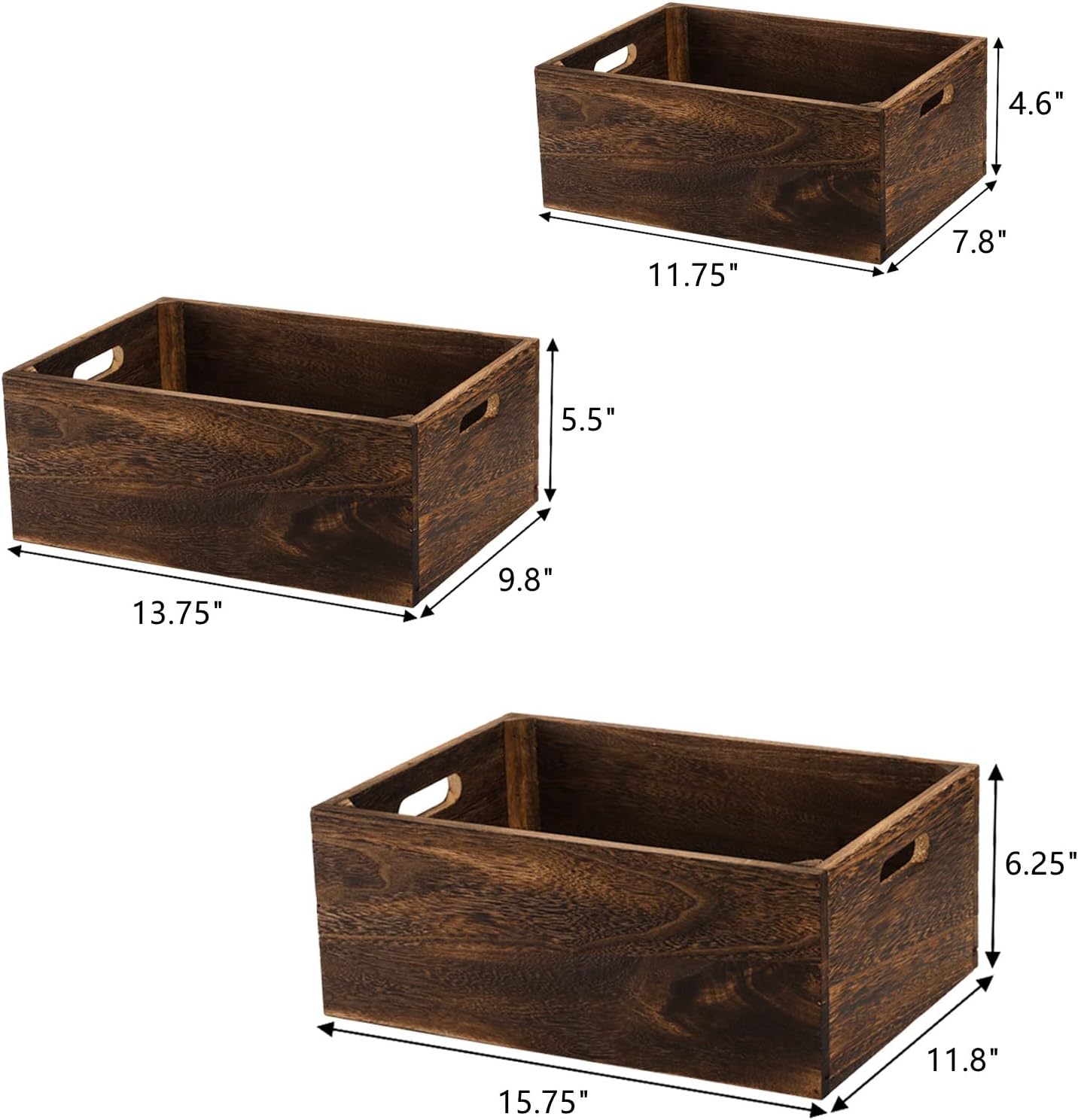Frcctre Set of 3 Wood Nesting Storage Crates with Handles, Decorative Farmhouse Wooden Crates Storage Containers Rustic Handmade Natural Solid Wood Basket-VerdiqueGarden