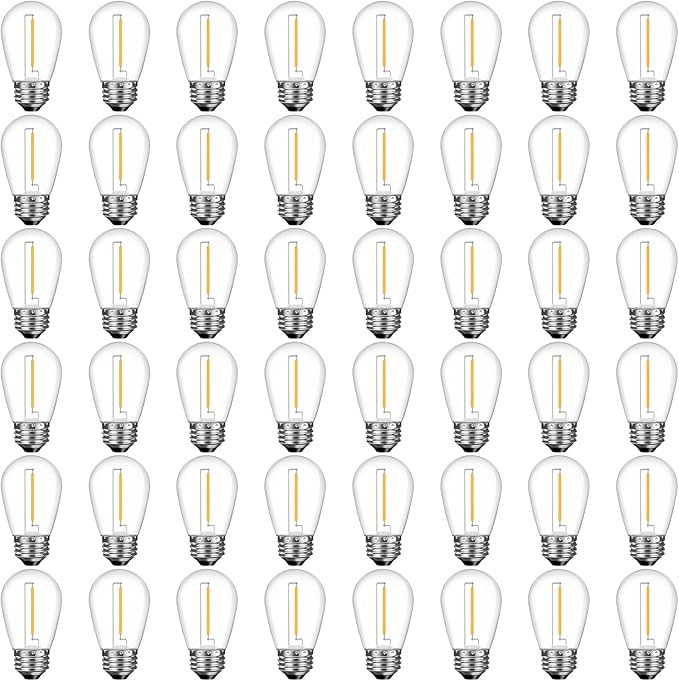 48 Pack Shatterproof LED Replacement Bulbs for Outdoor String Lights, S14 Edison Bulbs for Patio String Lights Outdoor Waterproof, Warm White 2200K, Dimmable, E26 Standard Base-VerdiqueGarden
