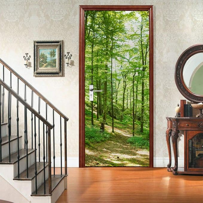 3D Door Wallpaper Self-Adhesive Door Sticker - Forest - Door Poster Premium PVC Waterproof Wall Sticker for Bedroom Living Room Door Decoration Wallpaper 95 x 200 cm-VerdiqueGarden