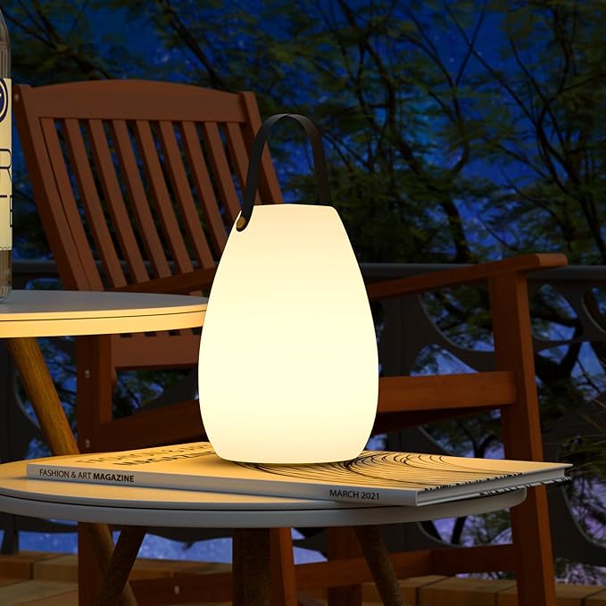 uuffoo Portable Outdoor Table Lamp, Dimmable Cordless Lamp with Remote and 7 RGB Colors IP44 Waterproof Hanging Lamp Indoor/Outdoor Night Lamp Lantern for Bedroom Garden Dining Camping-VerdiqueGarden