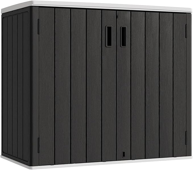 KINYING Outdoor Horizontal Storage Sheds,37 Cu.ft Outdoor Storage Cabinet Waterproof Resin Tool Storage Box for Lawn Mower,Garden Tools and Patio Furniture, Lockable (Black)-VerdiqueGarden