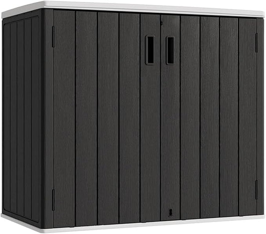 KINYING Outdoor Horizontal Storage Sheds,37 Cu.ft Outdoor Storage Cabinet Waterproof Resin Tool Storage Box for Lawn Mower,Garden Tools and Patio Furniture, Lockable (Black)-VerdiqueGarden