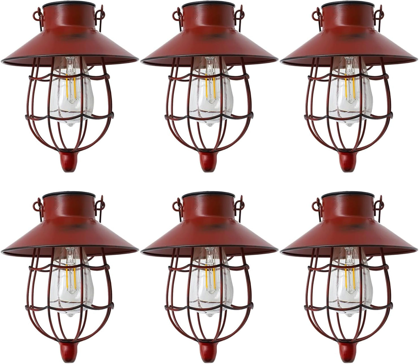 YAKii 6 Pack Solar Lantern Hanging Waterproof Outdoor Metal Solar Lamp with Warm White Light Decorate for Yard Garden Pathway Patio Porch (Red)-VerdiqueGarden