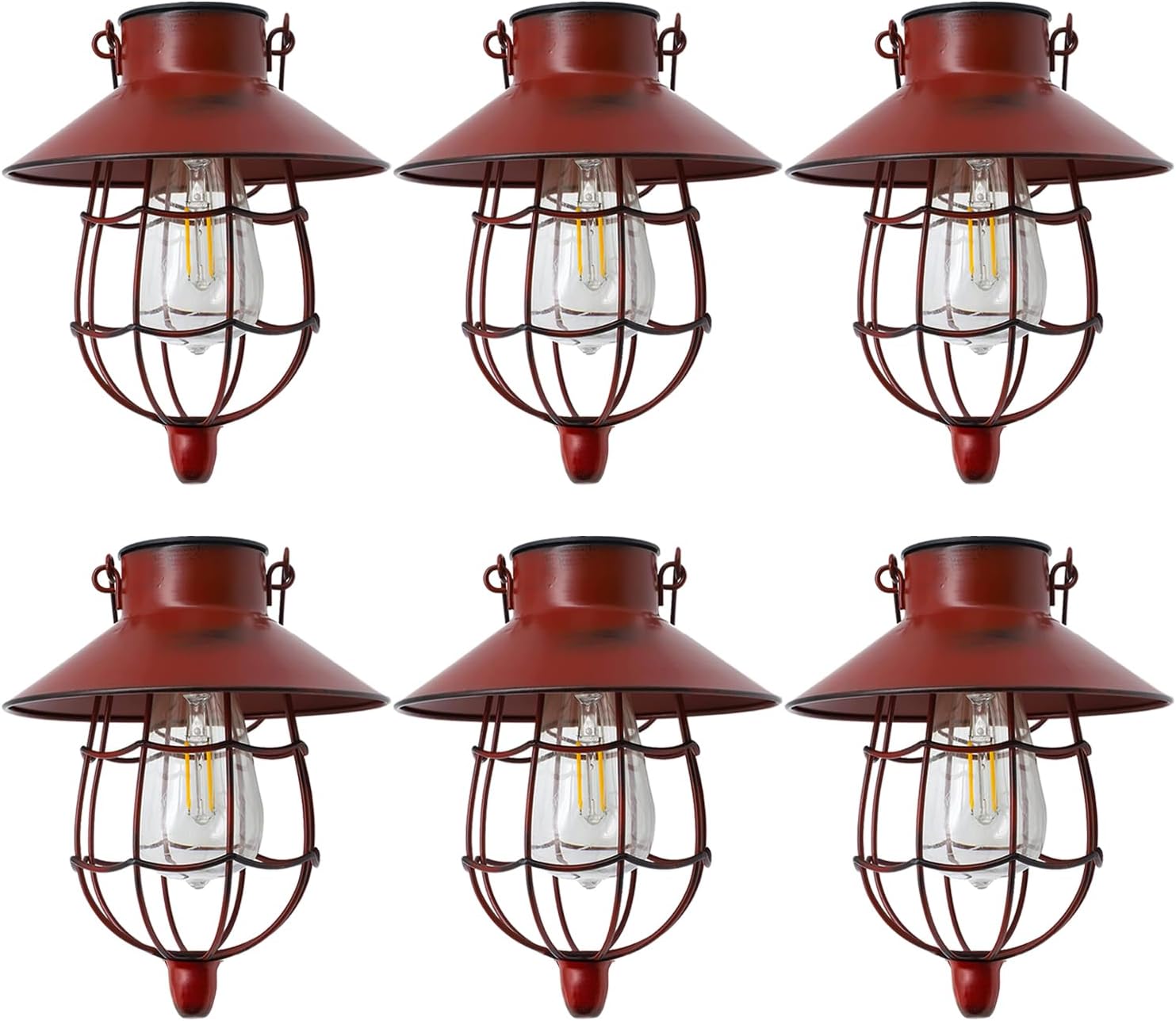 YAKii 6 Pack Solar Lantern Hanging Waterproof Outdoor Metal Solar Lamp with Warm White Light Decorate for Yard Garden Pathway Patio Porch (Red)-VerdiqueGarden