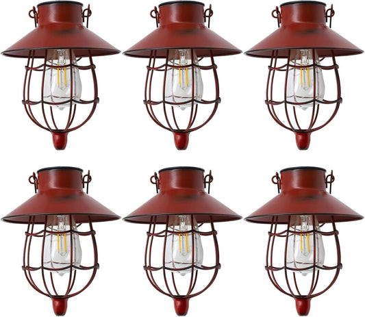 YAKii 6 Pack Solar Lantern Hanging Waterproof Outdoor Metal Solar Lamp with Warm White Light Decorate for Yard Garden Pathway Patio Porch (Red)-VerdiqueGarden