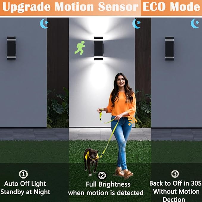 Motion Sensor Outdoor Wall Lights, Dusk to Dawn Exterior Light Fixtures with 3 Lighting Modes,Up and Down Porch Lights 5000K Daylight, Waterproof Modern Wall Sconce for House, Patio, Garage-VerdiqueGarden