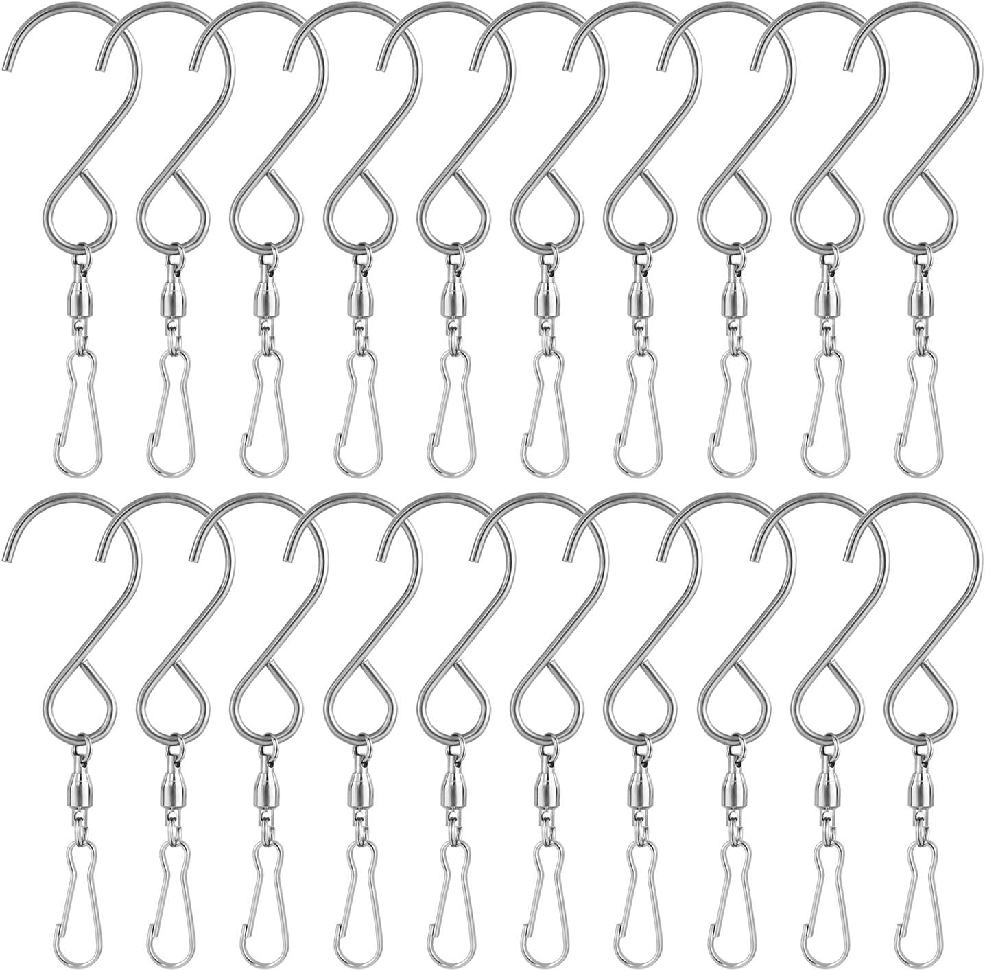 KUUQA 20 Pack Swivel Hooks Clips Wind Spinner S Hook Clips Hanging Wind Chimes Crystal Twisters Party Supplies (Silver)-VerdiqueGarden