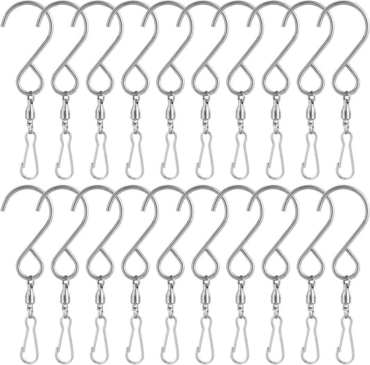 KUUQA 20 Pack Swivel Hooks Clips Wind Spinner S Hook Clips Hanging Wind Chimes Crystal Twisters Party Supplies (Silver)-VerdiqueGarden